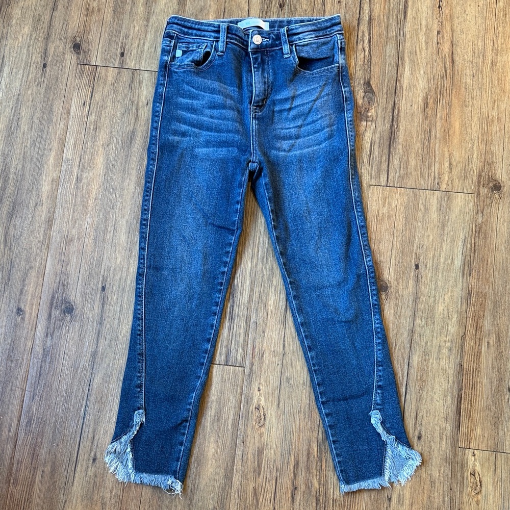 KanCan Dark Blue Ankle Jeans with Frayed Hem